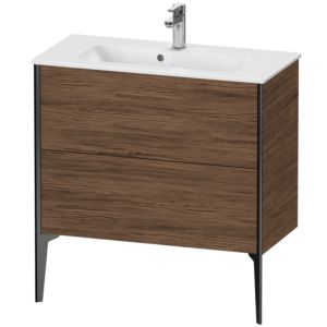 XViu Duravit vasque XV44890B221 81 x 59,4 x 39 cm, noyer foncé, 2 coulissants, debout, noir mat