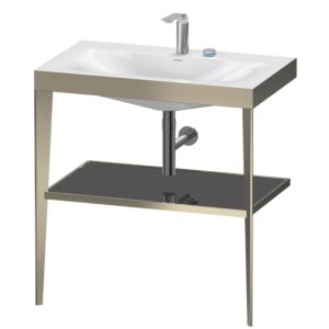 Duravit XViu Möbelwaschtisch-Kombination XV4715EB140 80 x 48 cm, 2 Hahnlöcher, schwarz hochglanz, mit Metallkonsole, champagner matt