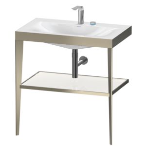 Duravit XViu Möbelwaschtisch-Kombination XV4715EB185 80 x 48 cm, 2 Hahnlöcher, weiß hochglanz, mit Metallkonsole, champagner matt