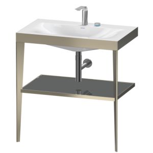 Duravit XViu Möbelwaschtisch-Kombination XV4715EB189 80 x 48 cm, 2 Hahnlöcher, flannel grey hochglanz, mit Metallkonsole, champagner matt