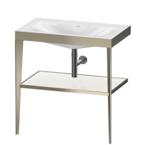 Duravit XViu Möbelwaschtisch-Kombination XV4715NB185 80 x 48 cm, ohne Hahnloch, weiß hochglanz, mit Metallkonsole, champagner matt