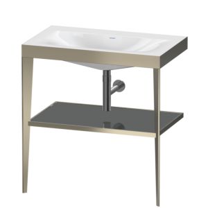 Duravit XViu Möbelwaschtisch-Kombination XV4715NB189 80 x 48 cm, ohne Hahnloch, flannel grey hochglanz, mit Metallkonsole, champagner matt