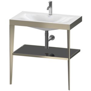 Duravit XViu washbasin combination XV4715OB140 80 x 48 cm, 2000 tap hole, black high-gloss, with metal console, matt champagne
