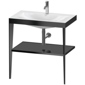 Duravit XViu Möbelwaschtisch-Kombination XV4715OB240 80 x 48 cm, 1 Hahnloch, schwarz hochglanz, mit Metallkonsole, schwarz matt