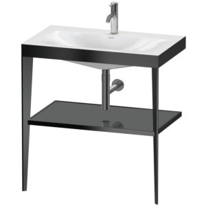 Duravit XViu Möbelwaschtisch-Kombination XV4715OB289 80 x 48 cm, 1 Hahnloch, flannel grey hochglanz, mit Metallkonsole, schwarz matt