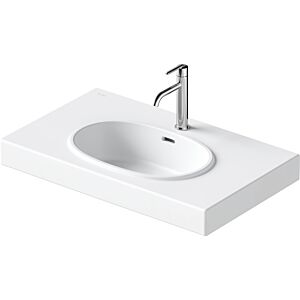 Lavabo Duravit Balcoon 241280AC00 80 x 48 cm, finition blanc satiné, avec trou de robinetterie, trop-plein et plateforme pour robinetterie.