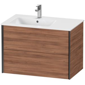 XViu Duravit vasque XV41580B279 81x48x56cm, 2 tiroirs, vasque à gauche, noir mat, noyer naturel