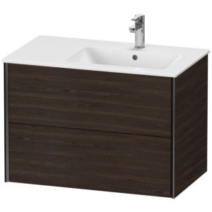 XViu Duravit vasque XV41590B269 81x48x56cm, 2 tiroirs, vasque à droite, noir mat, noyer brossé
