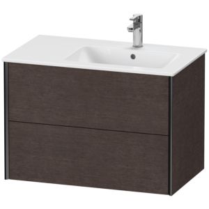 XViu Duravit vasque XV41590B272 81x48x56cm, 2 tiroirs, vasque à droite, noir mat, chêne foncé brossé