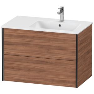 XViu Duravit vasque XV41590B279 81x48x56cm, 2 tiroirs, vasque à droite, noir mat, noyer naturel