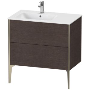 XViu Duravit vasque XV44860B172 81x48x59,4cm, 2 coulissants, vasque à gauche, champagne mat, chêne foncé brossé