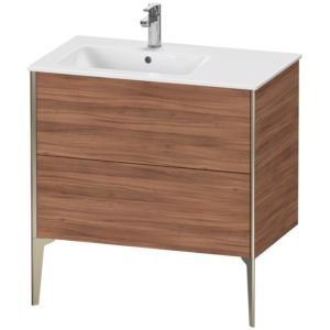 XViu Duravit vasque XV44860B179 81x48x59,4cm, 2 coulissants, vasque à gauche, champagne mat, noyer naturel