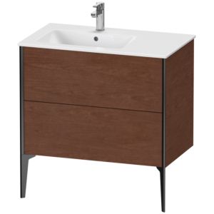 XViu Duravit vasque XV44860B213 81x48x59,4cm, 2 coulissants, vasque à gauche, noir mat, noyer américain