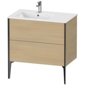 XViu Duravit vasque XV44860B271 81x48x59,4cm, 2 coulissants, vasque à gauche, noir mat, chêne méditerranéen