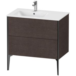 XViu Duravit vasque XV44860B272 81x48x59,4cm, 2 coulissants, vasque à gauche, noir mat, chêne foncé brossé