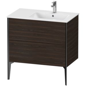 Duravit XViu Waschtisch-Unterschrank XV44870B269 81x48x59,4cm, 2 Auszüge, Becken rechts, schwarz matt, nussbaum gebürstet