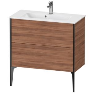 XViu Duravit vasque XV44890B279 81 x 59,4 x 39 cm, noyer naturel, 2 coulissants, debout, noir mat