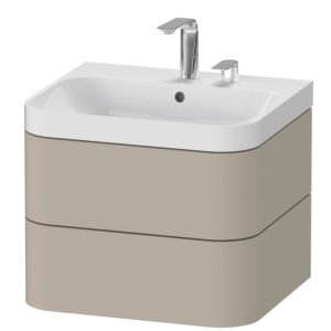 Duravit Happy D.2 Plus vasque à poser HP4345E6060 57,5 x 49 cm, 2 trous robinetterie, finition taupe satiné, 2 tiroirs
