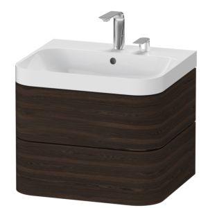 Duravit Happy D.2 Plus Möbelwaschtisch HP4345E6969 57,5 x 49 cm, 2 Hahnlöcher, nussbaum gebürstet, 2 Schubkästen