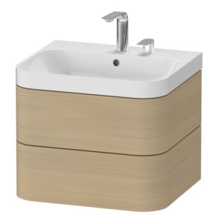 Duravit Happy D.2 Plus Möbelwaschtisch HP4345E7171 57,5 x 49 cm, 2 Hahnlöcher, mediterrane Eiche, 2 Schubkästen
