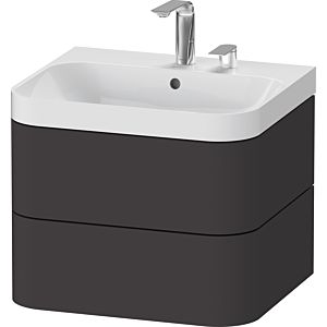 Duravit Happy D.2 Plus lavabo pour meuble HP4345E8080 57,5 x 49 cm, 2 trous pour robinetterie, graphite super mat, 2 tiroirs