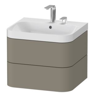 Duravit Happy D.2 Plus Möbelwaschtisch HP4345E9292 57,5 x 49 cm, 2 Hahnlöcher, steingrau seidenmatt, 2 Schubkästen