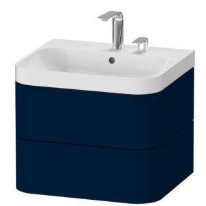 Duravit Happy D.2 Plus Möbelwaschtisch HP4345E9898 57,5 x 49 cm, 2 Hahnlöcher, nachtblau seidenmatt, 2 Schubkästen