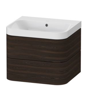 Duravit Happy D.2 Plus Möbelwaschtisch HP4345N6969 57,5 x 49 cm, ohne Hahnloch, nussbaum gebürstet, 2 Schubkästen