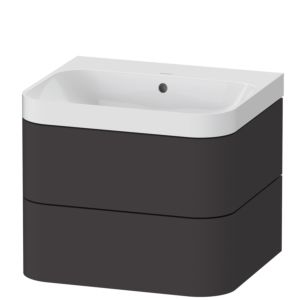 Duravit Happy D.2 Plus Möbelwaschtisch HP4345N8080 57,5 x 49 cm, ohne Hahnloch, graphit supermatt, 2 Schubkästen