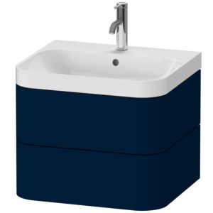 Vasque à poser Duravit Happy D.2 Plus HP4345O9898 57,5 x 49 cm, 1 trou pour robinetterie, finition satinée bleu nuit, 2 tiroirs
