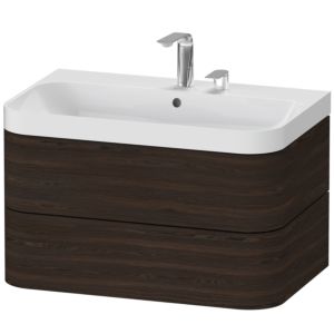 Duravit Happy D.2 Plus vasque à poser HP4347E6969 77,5 x 49 cm, 2 trous pour robinetterie, noyer brossé, 2 tiroirs