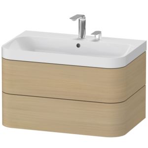 Duravit Happy D.2 Plus Möbelwaschtisch HP4347E7171 77,5 x 49 cm, 2 Hahnlöcher, mediterrane Eiche, 2 Schubkästen