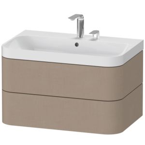 Duravit Happy D.2 Plus Möbelwaschtisch HP4347E7575 77,5 x 49 cm, 2 Hahnlöcher, leinen, 2 Schubkästen