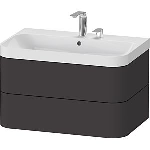 Duravit Happy D.2 Plus lavabo pour meuble HP4347E8080 77,5 x 49 cm, 2 trous pour robinetterie, graphite super mat, 2 tiroirs
