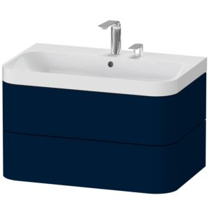 Duravit Happy D.2 Plus Möbelwaschtisch HP4347E9898 77,5 x 49 cm, 2 Hahnlöcher, nachtblau seidenmatt, 2 Schubkästen