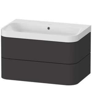 Duravit Happy D.2 Plus Möbelwaschtisch HP4347N8080 77,5 x 49 cm, ohne Hahnloch, graphit supermatt, 2 Schubkästen