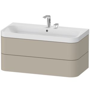 Duravit Happy D.2 Plus Möbelwaschtisch HP4348E6060 97,5 x 49 cm, 2 Hahnlöcher, taupe seidenmatt, 2 Schubkästen