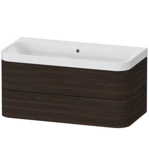 Duravit Happy D.2 Plus vanity washbasin HP4348N6969 97.5 x 49 cm, without tap hole, brushed walnut, 2 drawers