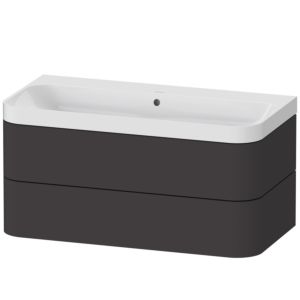 Duravit Happy D.2 Plus lavabo pour meuble HP4348N8080 97,5 x 49 cm, sans trou pour robinetterie, graphite super mat, 2 tiroirs