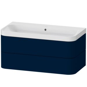 Duravit Happy D.2 Plus vasque à poser HP4348N9898 97,5 x 49 cm, sans trou pour robinetterie, finition satinée bleu nuit, 2 tiroirs
