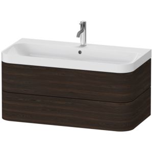 Duravit Happy D.2 Plus Möbelwaschtisch HP4348O6969 97,5 x 49 cm, 1 Hahnloch, nussbaum gebürstet, 2 Schubkästen