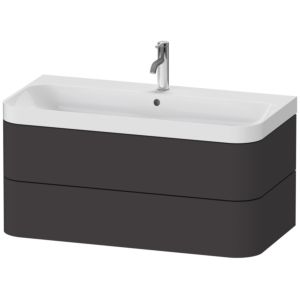Duravit Happy D.2 Plus Möbelwaschtisch HP4348O8080 97,5 x 49 cm, 1 Hahnloch, graphit supermatt, 2 Schubkästen