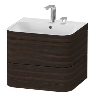 Duravit Happy D.2 Plus vanity unit HP4635E6969 57.5 x 49 cm, 2 tap holes, brushed walnut, 2 drawers