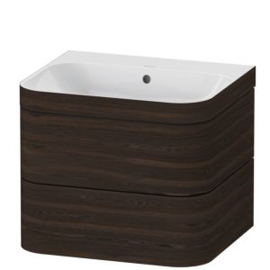 Duravit Happy D.2 Plus meuble sous-lavabo HP4635N6969 57,5 x 49 cm, sans trou pour robinetterie, noyer brossé, 2 tiroirs