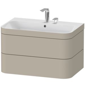Duravit Happy D.2 Plus vanity unit HP4637E6060 77.5 x 49 cm, 2 tap holes, taupe satin finish, 2 drawers