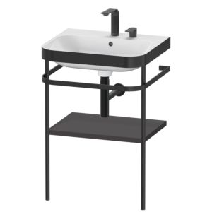 Duravit Happy D.2 Plus Möbelwaschtisch-Kombination HP4735E8080 57,5 x 49 cm, 2 Hahnlöcher, graphit supermatt, mit Metallkonsole