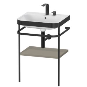 Duravit Happy D.2 Plus Möbelwaschtisch-Kombination HP4735E9292 57,5 x 49 cm, 2 Hahnlöcher, steingrau seidenmatt, mit Metallkonsole