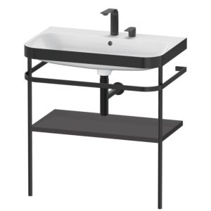 Duravit Happy D.2 Plus Möbelwaschtisch-Kombination HP4737E8080 77,5 x 49 cm, 2 Hahnlöcher, graphit supermatt, mit Metallkonsole