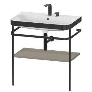 Duravit Happy D.2 Plus Möbelwaschtisch-Kombination HP4737E9292 77,5 x 49 cm, 2 Hahnlöcher, steingrau seidenmatt, mit Metallkonsole