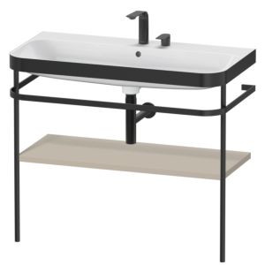 Duravit Happy D.2 Plus vanity combination HP4738E6060 97.5 x 49 cm, 2 tap holes, taupe satin finish, with metal console